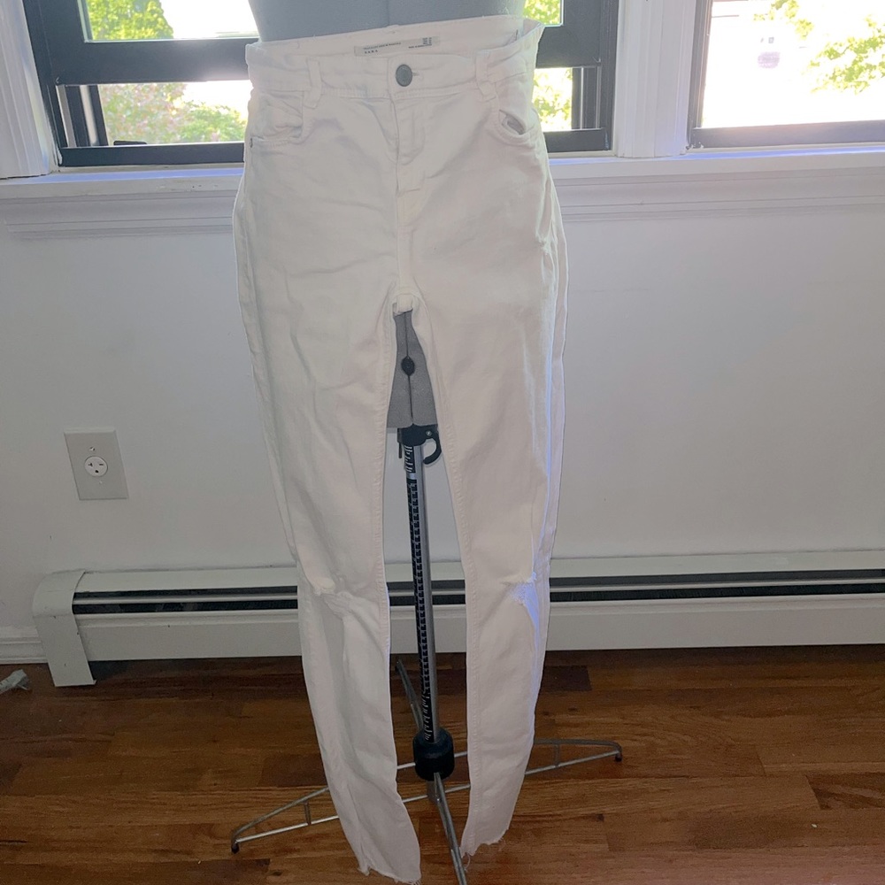 Zara white distressed jeans